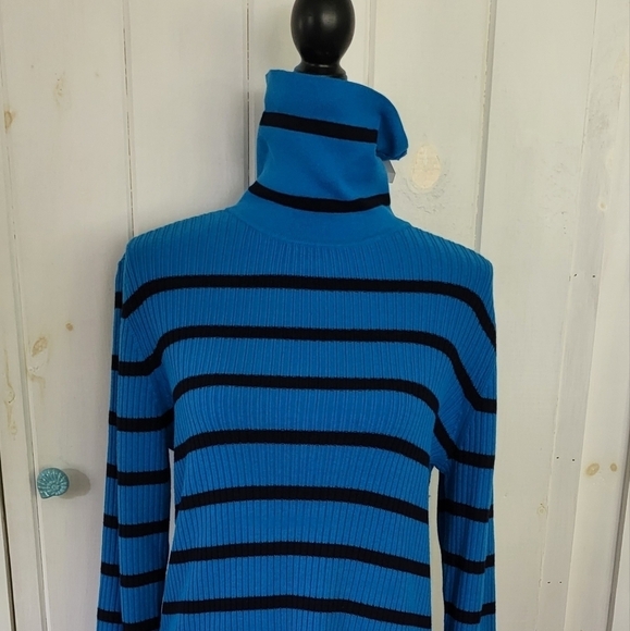 Talbots Ribbed Turtleneck Bar Stripe Top Size M - Picture 6 of 9